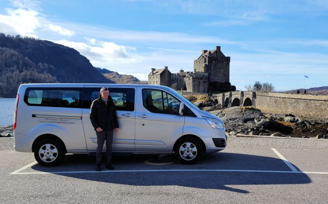 John has recently taken delivery of a new Minibus with seating for eight passengers, air conditioning and a microphone linked to the speaker system.